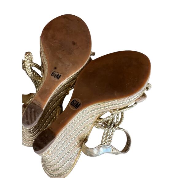 Michael Kors strappy Braided Metallic Espadrille wedge sandals Gold 6.5 - Picture 5 of 7